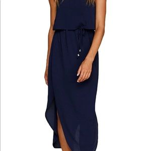 NERLEROLIAN Women's Adjustable Strappy Split Summer Beach Casual Midi Dress